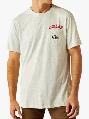 Ariat Cream Heather Short-Sleeve Pocket Tee with Red Logo